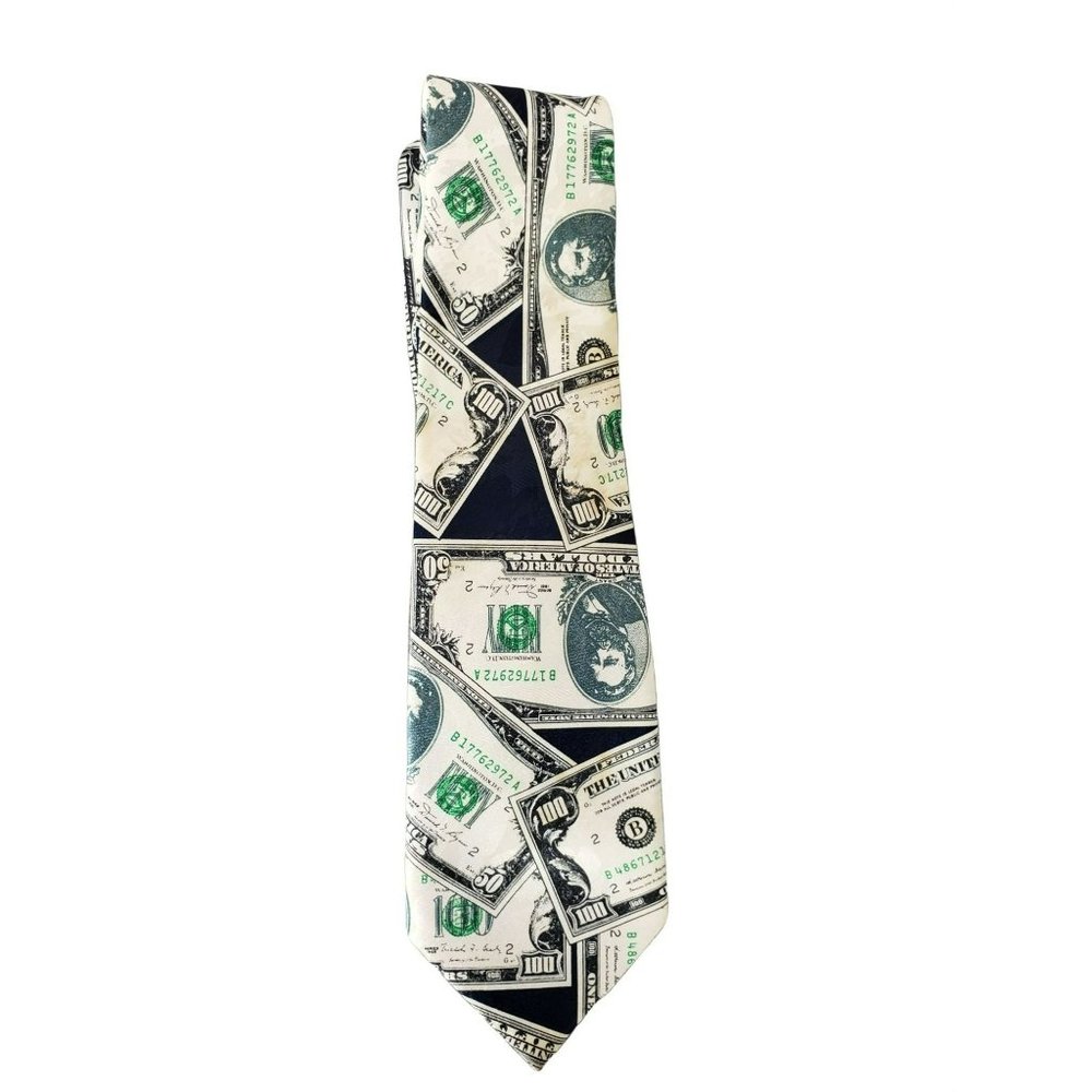 Dollar Bill Stock Money Novelty Neck tie J‎ international Green Ben Franklin